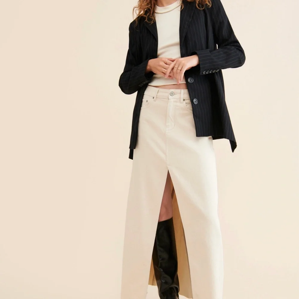 Women's Cream Denim Maxi Skirt - Picture 1 of 7